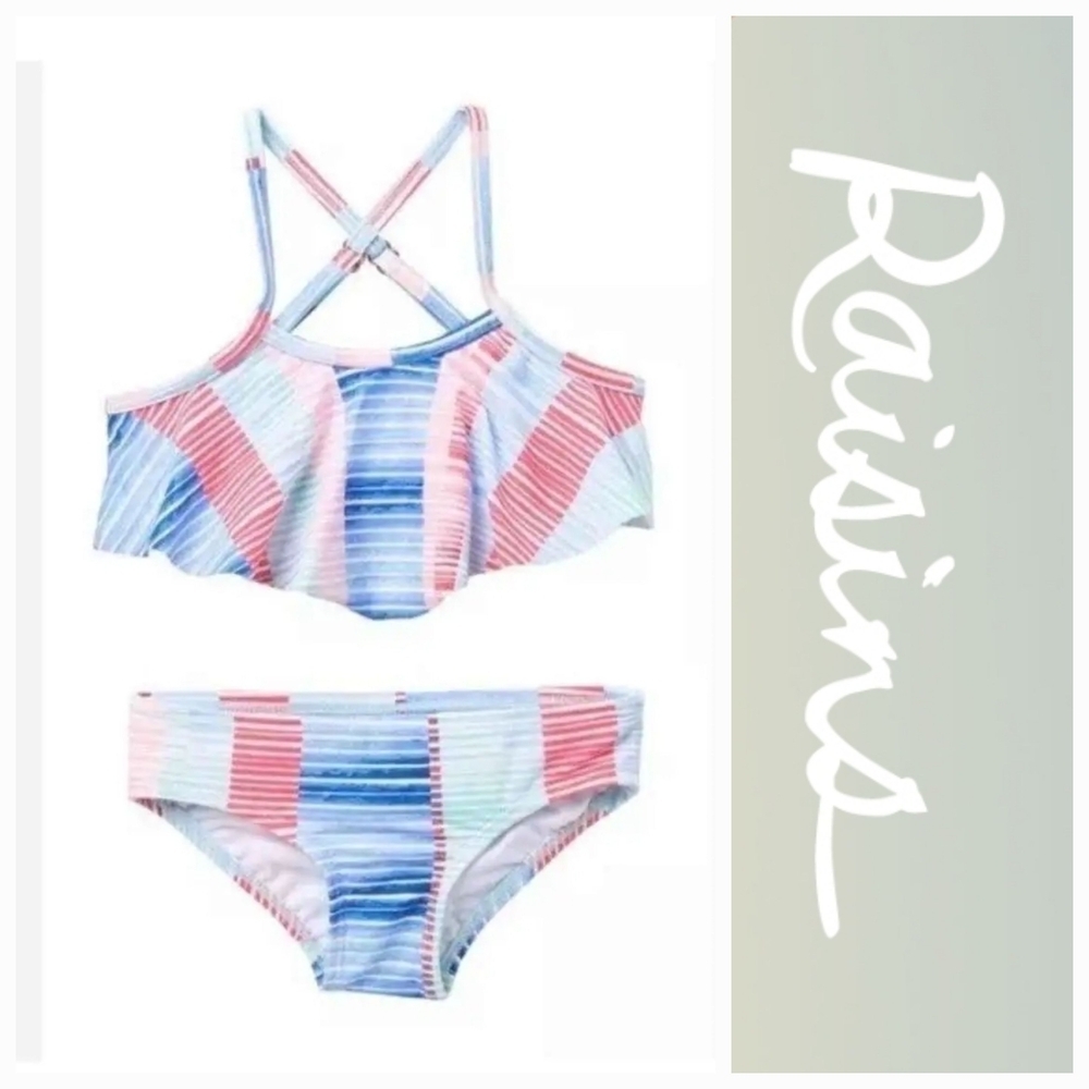 NWT Raisins GIRL Multicolor Striped Bikini ~sz 4